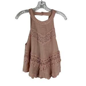 NWOT ASTR High Neck Crochet Lace Tank Top Blouse Size Medium Lined Pink Boho